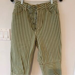 Ganni Figni Green Stripe Jeans Women’s  27 Standard Denim Double High Rise
